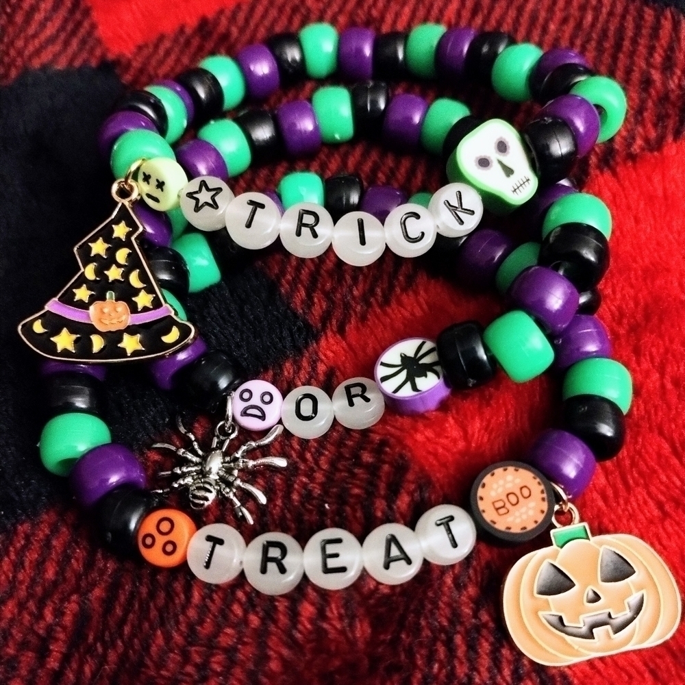 Handmade Halloween Trick or Treat Emoji Stacked Charm Bracelets